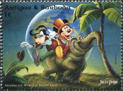 купить Антигуа и Барбуда Почтовая марка 1996 "Микки и Гуфи на слоне"