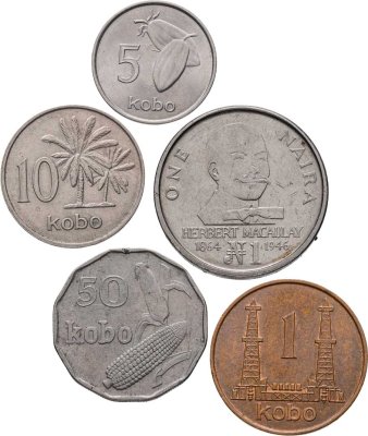 купить Нигерия набор 5 монет Кобо и Найра 1971-1991