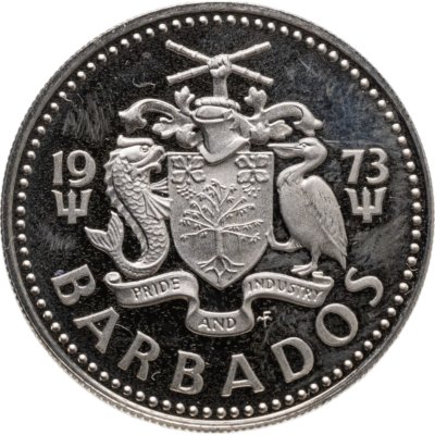 купить Барбадос 25 центов (cents) 1973 обозначение монетного двора "FM" — The Franklin Mint