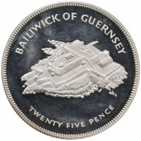 купить Остров Гернси 25 пенсов (pence) 1977 Proof 25-я годовщина вступления на престол королевы Елизаветы II серебро