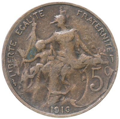 купить Франция 5 сантимов (centimes) 1916