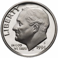 Купить США 10 центов (дайм, one dime) 1994 S Proof Roosevelt Dime (Рузвельт) знак монетного двора "S"