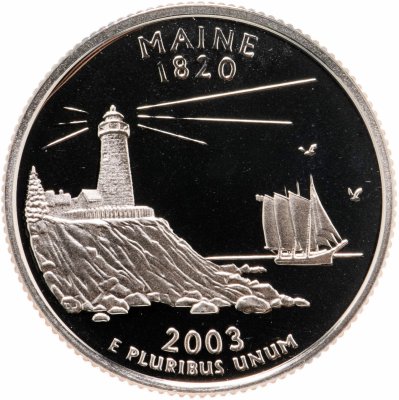 купить США 25 центов (квотер, 1/4 доллара, quarter dollar) 2003 S Квотер штата Мэн знак монетного двора: "S" - Сан-Франциско