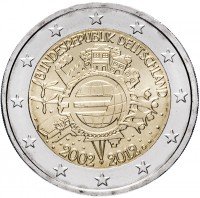 Купить Германия 2 евро 2012 G "10 лет евро"