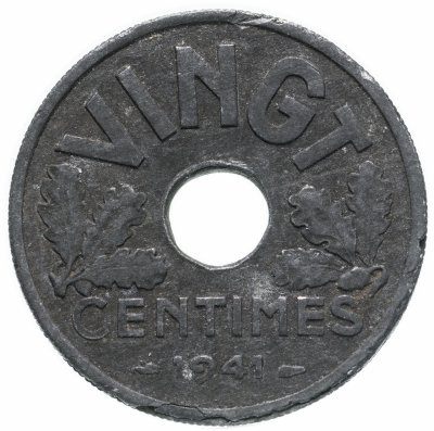 купить Франция 20 сантимов 1941 "VINGT", режим Виши