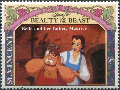 купить Сент-Винсент Почтовая марка 1992 ""Красавица и чудовище". Белль и ее отец Морис"
