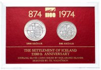 Купить Исландия набор монет 1974 "1100 лет первым поселенцам" (2 монеты в футляре)