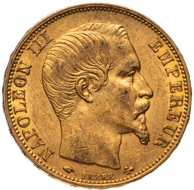 купить Франция 20 франков (francs) 1859 Знак монетного двора: "A" - Париж