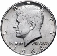 Купить США 1/2 доллара (half dollar, полдоллара, 50 центов) 1964 "Кеннеди" без знака монетного двора