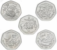 Купить Гибралтар набор из 5 монет 50 пенсов 1992-1997 "Рождество"