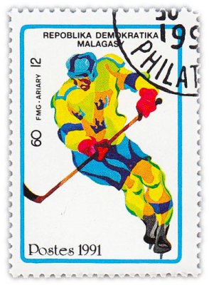 купить Мадагаскар (Малагасийская Республика) почтовая марка 12 ариари 1991 Хоккей