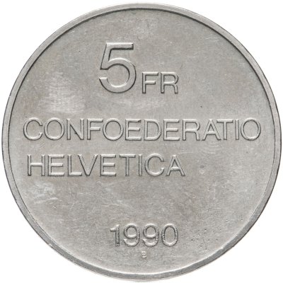 купить Швейцария 5 франков (francs) 1990 100 лет со дня смерти Готфрида Келлера
