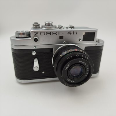 купить Фотоаппарат пленочный "Зоркий-4К" с объективом "Индустар-50" в оригинальном кофре, металл, стекло, кожа, полимерный материал, Красногорский механический завод (КМЗ), СССР, 1950-1970 гг.