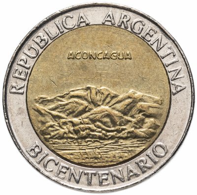 купить Аргентина 1 песо (peso) 2010 "200 лет Аргентине - вулкан Аконкагуа"