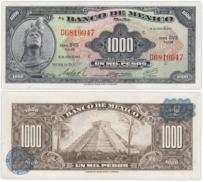 купить Мексика 1000 песо 1973 год (Pick 52r) Серия BVS