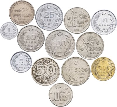 купить Турция набор 13 шт (от 1 до 100.000 лир) 1983-1999 гг