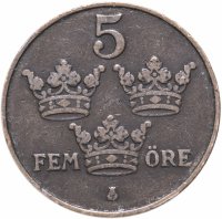 Купить Швеция 5 эре (ore) 1913