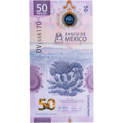 купить Мексика 50 песо 2024 (2025) юбилейная "100 лет Банку Мексики" Рick-138 полимер