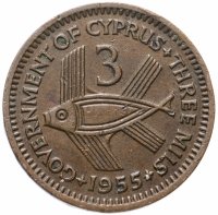 купить Кипр 3 миля (mils) 1955