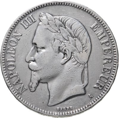 купить Франция 5 франков (francs) 1870 A Наполеон III, знак монетного двора: "A" - Париж