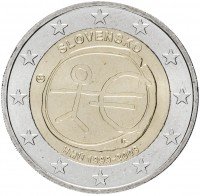 Купить Словакия 2 евро 2009 "10 лет Экономическому и валютному союзу"