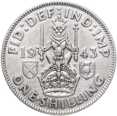 купить Великобритания 1 шиллинг (shilling) 1943 "Шотландский шиллинг - лев, сидящий на короне"