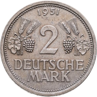 купить Германия 2 марки 1951, знак монетного двора: "J" - Гамбург