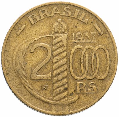 купить Бразилия 2000 рейс (reis) 1937 Ребристый гурт