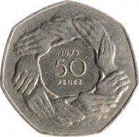 Купить Великобритания 50 пенсов 1973 "Вступление в ЕЭС"