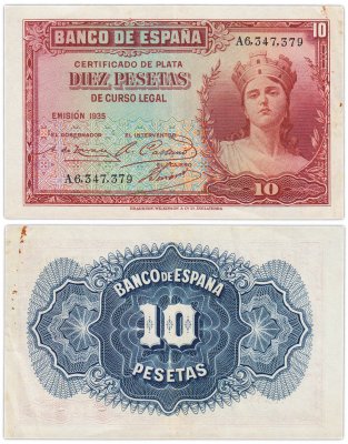 купить Испания 10 песет 1935 (Pick 86a)