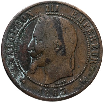купить Франция 10 сантимов (centimes) 1863 K знак монетного двора: "K" - Бордо