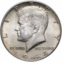 Купить США 1/2 доллара (half dollar, полдоллара, 50 центов) 1964 "Кеннеди" без знака монетного двора