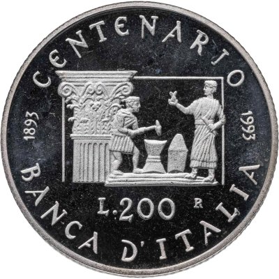 купить Италия 200 лир 1993 "100 лет банку Италии"