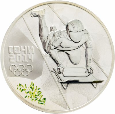купить 3 рубля 2014 СПМД Proof "XXII Зимняя Олимпиада в Сочи - Скелетон", в капсуле и футляре с сертификатом