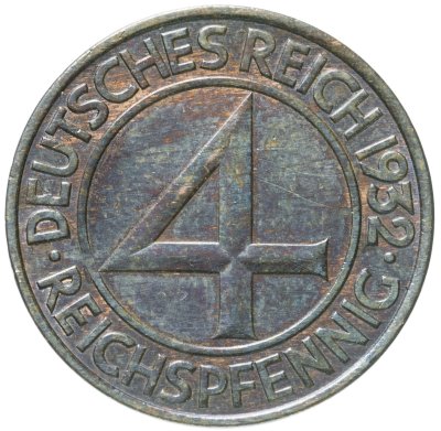 купить Германия 4 рейхспфеннига (reichspfennig) 1932 A знак монетного двора "A" — Берлин