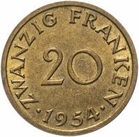 купить Саар 20 франков (francs) 1954