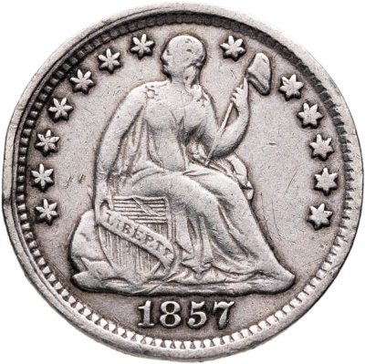 купить США 5 центов (1/2 дайма, half dime) 1857 Seated Liberty Half Dime Без отметки монетного двора