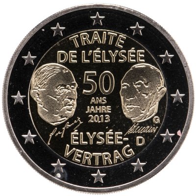 купить Германия 2 евро 2013 G "50 лет Елисейскому договору о франко-германской дружбе"