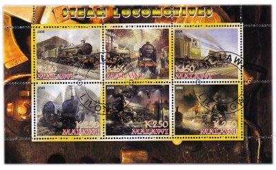 купить Малави марки квартблок "Поезда. Локомотивы"