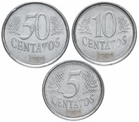 Купить Бразилия набор из 3-х монет 5, 10 и 50 сентаво 1994-1997, случайная дата