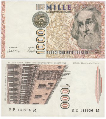 купить Италия 1000 лир 1982 года (Pick 109b)