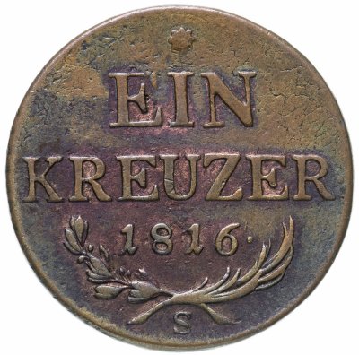 купить Австрия 1 крейцер (kreuzer) 1816 S знак монетного двора "S" - Смолник
