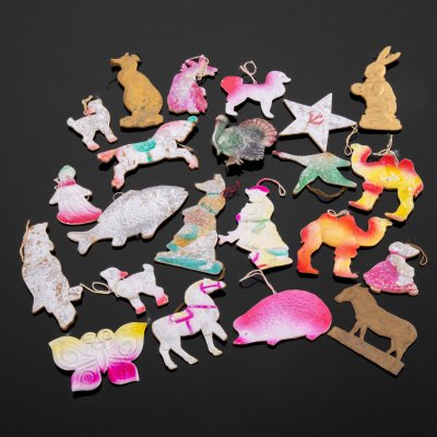 купить Набор из 22 елочных игрушек, картонаж, СССР, 1939-1970 гг.