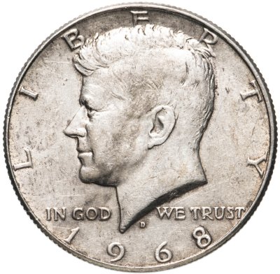 купить США 50 центов (1/2 доллара, half dollar) 1968 D Kennedy Half Dollar (Кеннеди) знак монетного двора "D" - Денвер