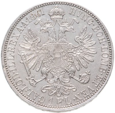 купить Австро-Венгрия 1 флорин 1861 год для Австрии, Франц Иосиф I, знак монетного двора "А" - Вена