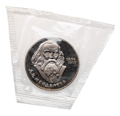купить 1 рубль 1984 Proof "150-летие со дня рождения русского химика Д. И. Менделеев" (новодел) в запайке