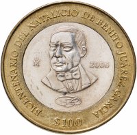 Купить 100 песо 2006 Г. Мексика. 200-летие со дня рождения Бенито Хуареса