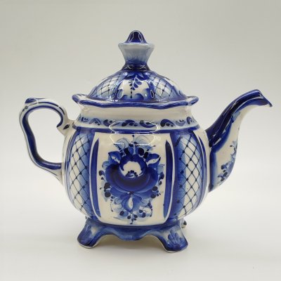 купить Чайник заварочный "Пион" с цветочным декором, р. Гребнева, Гжель, фарфор, роспись, Российская Федерация, 1990-2015 гг.