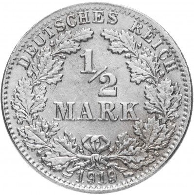 купить Германия (Германская империя) 1/2 рейх марки 1919 "D"