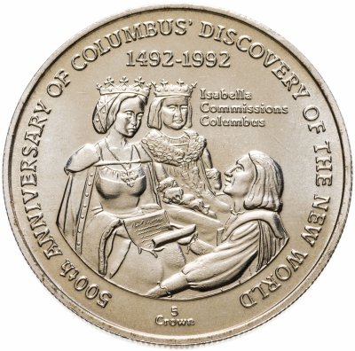 купить Тёркс и Кайкос 5 крон (crown) 1991 "500 лет открытию Америки"
